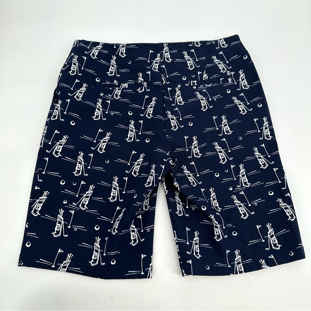 IZOD GOLF Shorts Women’s 4 Dark Blue Golf Bag Print Classic Preppy Vacation